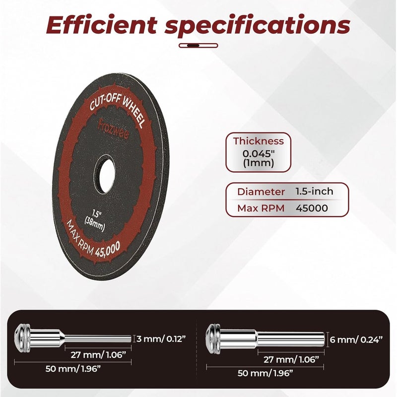 Prozwee 10 Pack 1.5" Cut Off Wheels with 2 Shank(1/4" Mandrel+1/8" Mandrel),Fiberglass Reinforced Rotary Tool Cutting Disc Set - Image 3